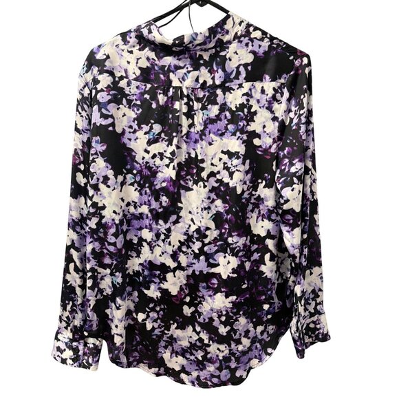 Apt. 9 Purple Black Floral Long Sleeve Faux Wrap Blouse Size L Top - Picture 11 of 12